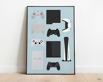 Gaming Console & Controller Wall Art - Video Game Poster - Retro Gaming Art - Game Room Decor Gift - Gamer Office - Digital Download