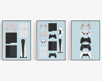 Gaming Console & Controller Wall Art - Video Game Poster - Retro Gaming Art - Game Room Decor Gift - Gamer Office - 3 Digital Downloads