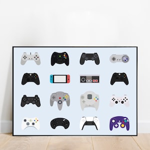 Gaming Controller Poster - Horizontal - Video Game Controllers - Game Room Decor Gift - Wall Art Print - Digital Download