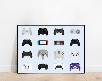 Gaming Controller Poster - Horizontal - Video Game Controllers - Game Room Decor Gift - Wall Art Print - Digital Download