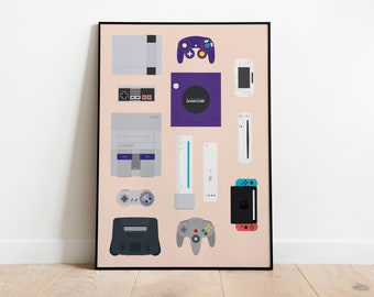 Gaming Console & Controller Poster - Consoles and Controllers - Video Game Art - Game Room Decor Gift - Gamers Wall Art - Digital Download