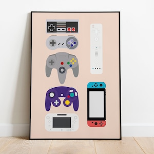 Gaming Controller Poster - Video Game Controllers - Retro Gaming Art - Game Room Decor Gift - Gamers Wall Art - Digital Download