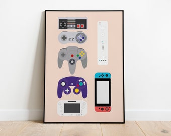 Gaming Controller Poster - Video Game Controllers - Retro Gaming Art - Game Room Decor Gift - Gamers Wall Art - Digital Download