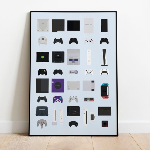 Gaming Console and Controller Poster - Video Game Console - Video Game Controller - Game Room Decor Gift - Wall Art Print - Digital Download