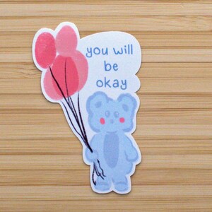 Sticker motivant ours bleu – Sticker kawaii inspirant avec des ballons pour agendas et journaux