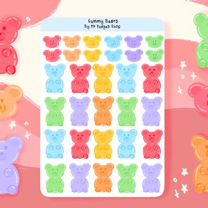 Gummy Bear Candy Sticker Sheet – Colorful Kawaii Stickers for Planners, Journals & Scrapbooks