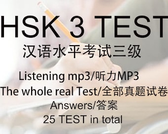 Prueba real de 25 HSK nivel 3 con papel de prueba completo; Escuchando mp3 y respuestas