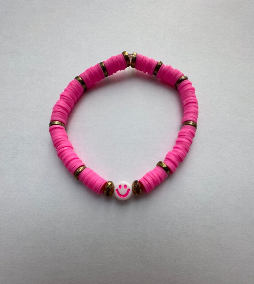 Pink Preppy Clay Bead Bracelet - Etsy