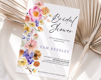 Boho Floral Bridal Shower Invitation Wildflower Bridal Invitation Bridal Shower Invitation Digital Invite Flower Invitation