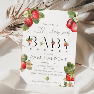 PRINTED A Berry Sweet Baby Shower Invitation Strawberry Baby Shower Invite Berry Sweet Baby Shower Invite