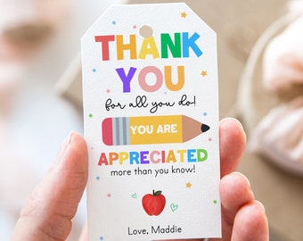 Teacher Appreciation Gift Tag, Pencil Teacher Colorful End of School Year Gifts for Teachers Appreciation Week, Instant Download TA3