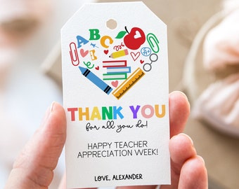 Teacher Appreciation Gift Tag, Books Apple Paperclip Marker Pen Teacher End of School Year Teachers Appreciation Week, Instant Download TA1