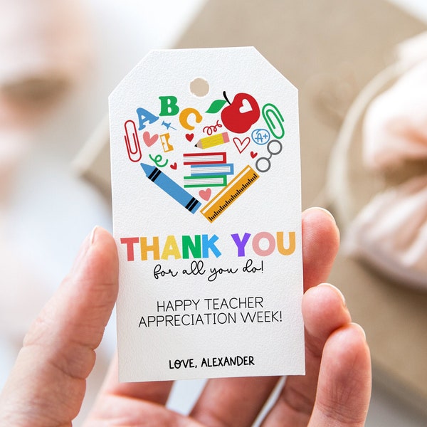 Teacher Appreciation Gift Tag, Books Apple Paperclip Marker Pen Teacher End of School Year Teachers Appreciation Week, Instant Download TA1