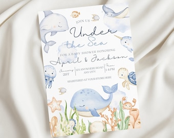 Editable Under the Sea Baby Shower Invitation Ocean Animals Baby Shower Sea Baby Shower Instant Download Editable OTS1