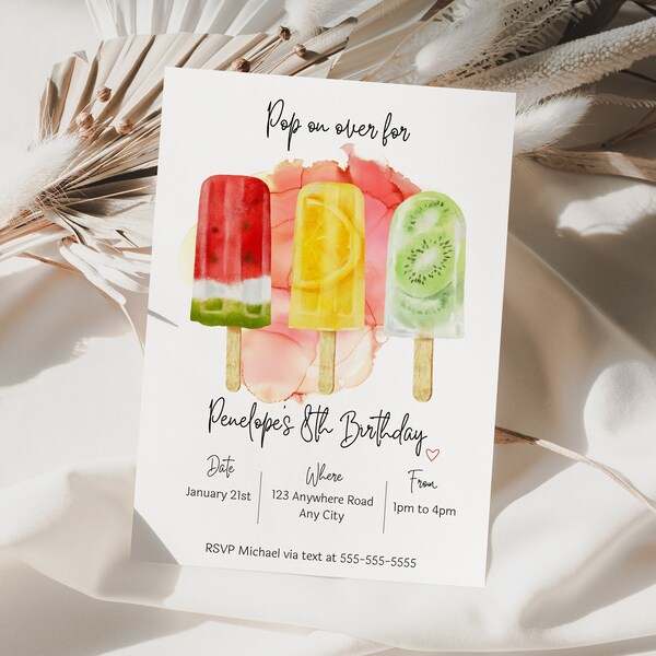 Editable Popsicle Birthday Invitation Pop On Over Popsicle Party Popsicle Birthday Invitation Instant Download