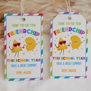 Printable End of School Year Summer Gift Tag, Thank you for your Friendchip Friendship Last Day of School Classroom, Instant Download SUM4