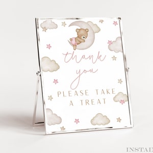 Thank You Please Take A Treat Hello Baby Pink Girl Baby Shower Invitation Teddy Bear Invitation Pink Baby Shower Invitation HBGP1