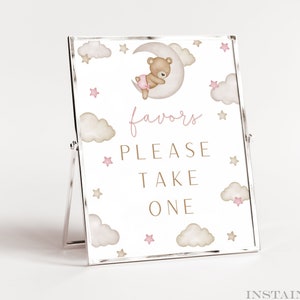 Favores, por favor, tome uno Hola bebé, niña rosa, invitación para baby shower, invitación con osito de peluche, invitación rosa para baby shower, HBGP1