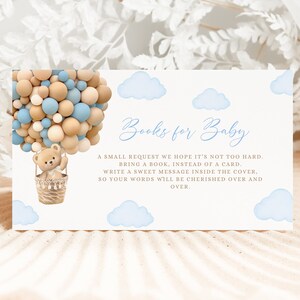 Livres pour bébé avec insertion de carte, ours en peluche Oh Boy, nous pouvons attendre une fête de naissance, thème ours en montgolfière bleu bohème, téléchargement immédiat OHB01