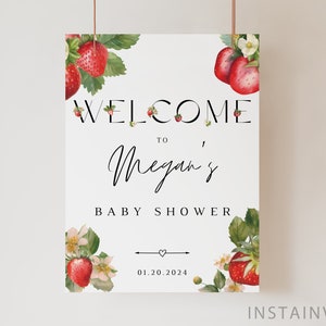 Editable A Berry Sweet Baby Shower Welcome Sign, Minimal Welcome Sign, Strawberry Berry Sweet Baby Shower, Instant Download Printable SBS1
