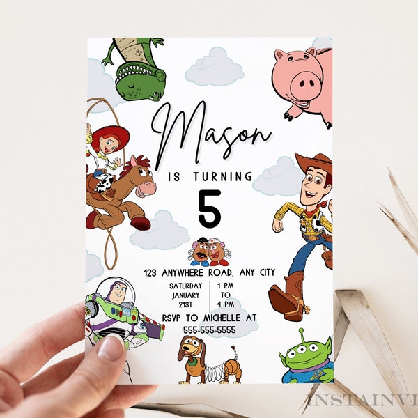 Editable Toy Story Buzz Light Woody Minimalistic Invitation Template Toy Story 3 Toy Story 2 Birthday Party Invitation Digital Kids Birthday