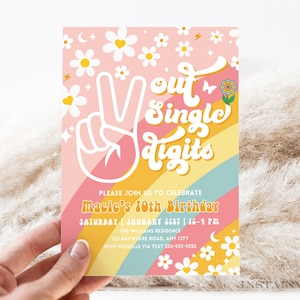 Editable Rainbow Peace Out Single Digits Groovy Birthday Invite Daisy Rainbow Hippie Birthday Invitation Instant Download