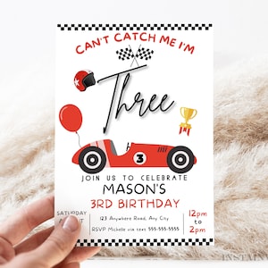 Editable 3rd Birthday Race Car 3rd Birthday Invitation Can't Catch Me Race Car 3rd Birthday Party 3rd Birthday Invite Instant Download