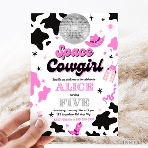 Editable Space Cowgirl Birthday Party Invitation Cowgirl Theme Space Cowgirl Disco Birthday Party Digital Invitation