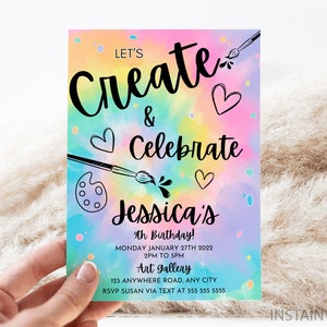 Bearbeitbare Kunst-Geburtstags-Party Einladung, Tie Dye Kunsthandwerk Malerei Party einladen, lassen Sie uns erstellen & feiern, sofortiger Download LCC1