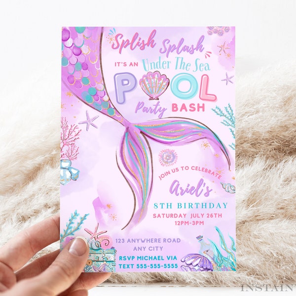 Editable Under The Sea Mermaid Birthday Invitation Under The Sea Birthday Instant Download UTSP1