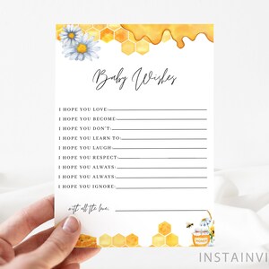 Baby Wishes Baby Shower Game, A Little Honey is on the Way Baby Shower, Honey Bee Gender Neutral Minimal Yellow Theme, Instant Download HB1