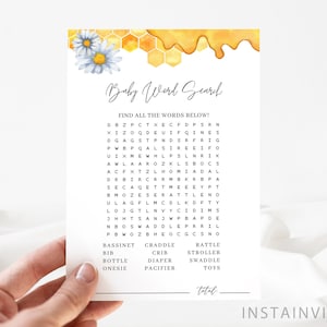 Baby Word Search Baby Shower Game, A Little Honey is on the Way Baby Shower, Honey Bee Gender Neutral Minimal Theme, Instant Download HB1