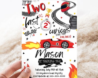Editable Two Fast Birthday Invitation Two Fast Race Car 2nd Birthday Party Two Fast 2 Curious Birthday Invite Instant Download TF1