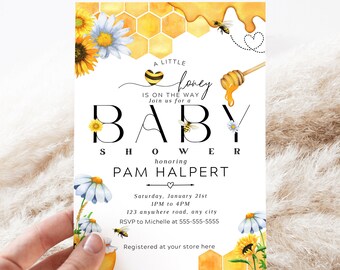 Editable A Little Honey Baby Shower Bee Theme Honey Theme Shower Baby Shower Digital Invitation HB1
