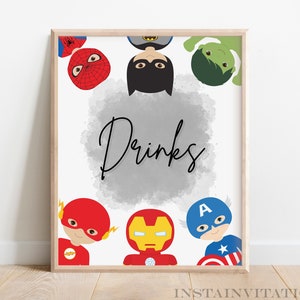 Superhero Birthday Drinks Sign Calling All Superheroes Printable Birthday Minimal Party Invitations Digital Kids Party SH1