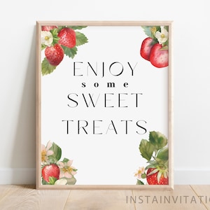 Enjoy Some Sweet Treats Sign, A Berry Sweet Baby Shower, Strawberry Berry Sweet Gender Neutral Minimal Theme Printable Instant Download SBS1