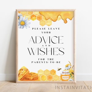 Advice and Wishes Sign & Card, A Little Honey is on the Way Baby Shower, Honey Bee Gender Neutral Minimal Yellow Theme, Instant Download HB1