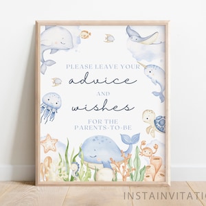 Advies en wensen Sign & bijpassende kaart, Under The Sea Ocean Animals Babyshower Ocean Blue Sea Animal Nautical Boy, Instant Download OTS1