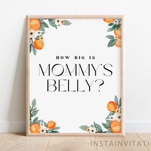 Qual o tamanho do cartão e placa da barriga da mamãe, Uma fofinha está a caminho Chá de bebê, Laranja Tangerina Cutie Gênero neutro, Download instantâneo CUT1