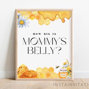 Qual o tamanho do cartão e sinal da barriga da mamãe, um pouco de mel está a caminho Chá de bebê Honey Bee Gênero Neutro Mínimo Amarelo, Download instantâneo HB1