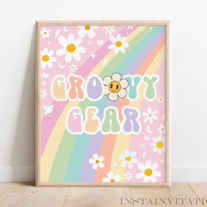 Groovy Gear Rainbow Groovy Sign Birthday Invite Pink Daisy Van Birthday Hippie Birthday Invite Instant Download GR4