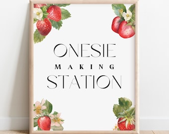 Onesie Making Station Sign, A Berry Sweet Baby Shower, Strawberry Berry Sweet Gender Neutral Minimal Theme, Printable Instant Download SBS1