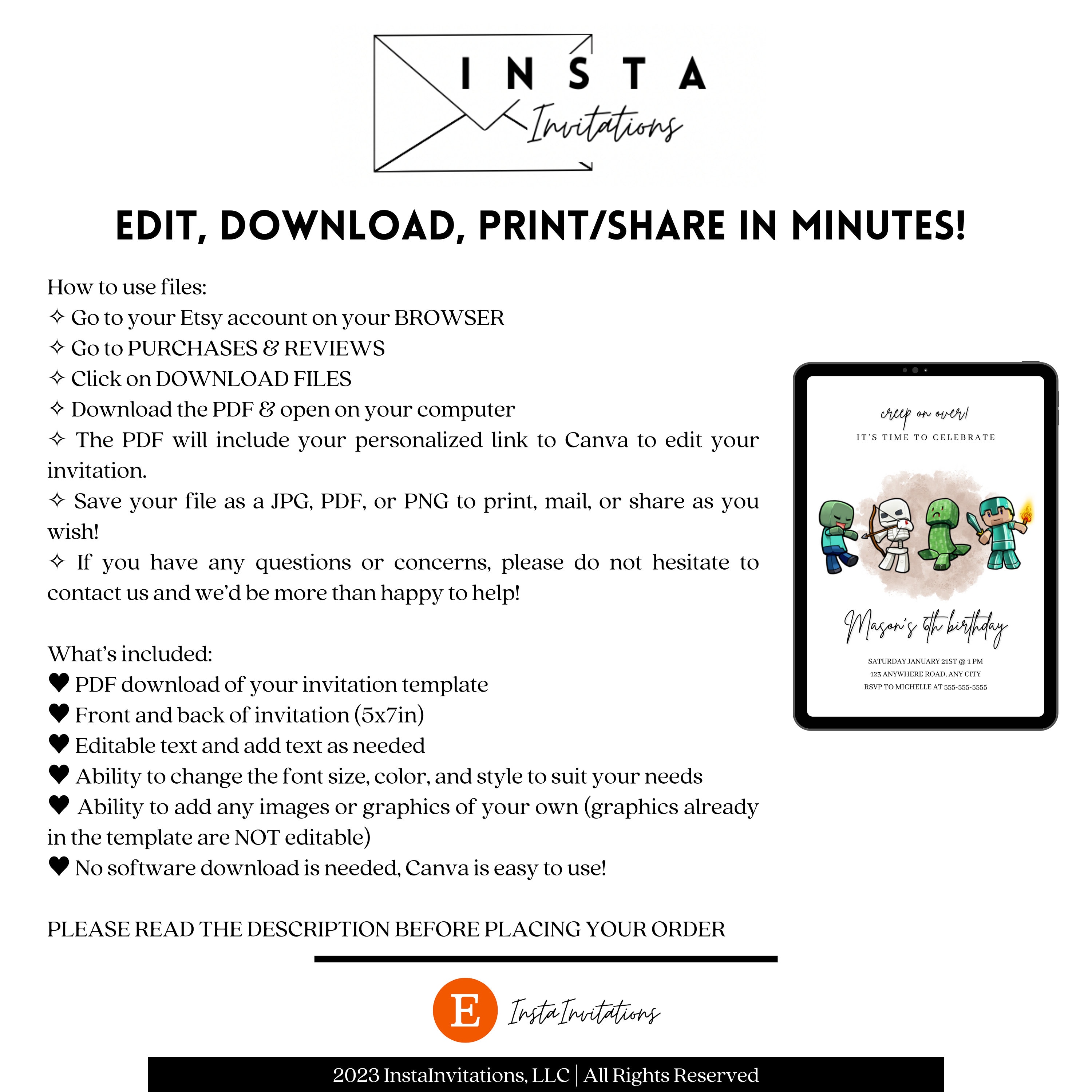 Mobile Editable Canva Invite