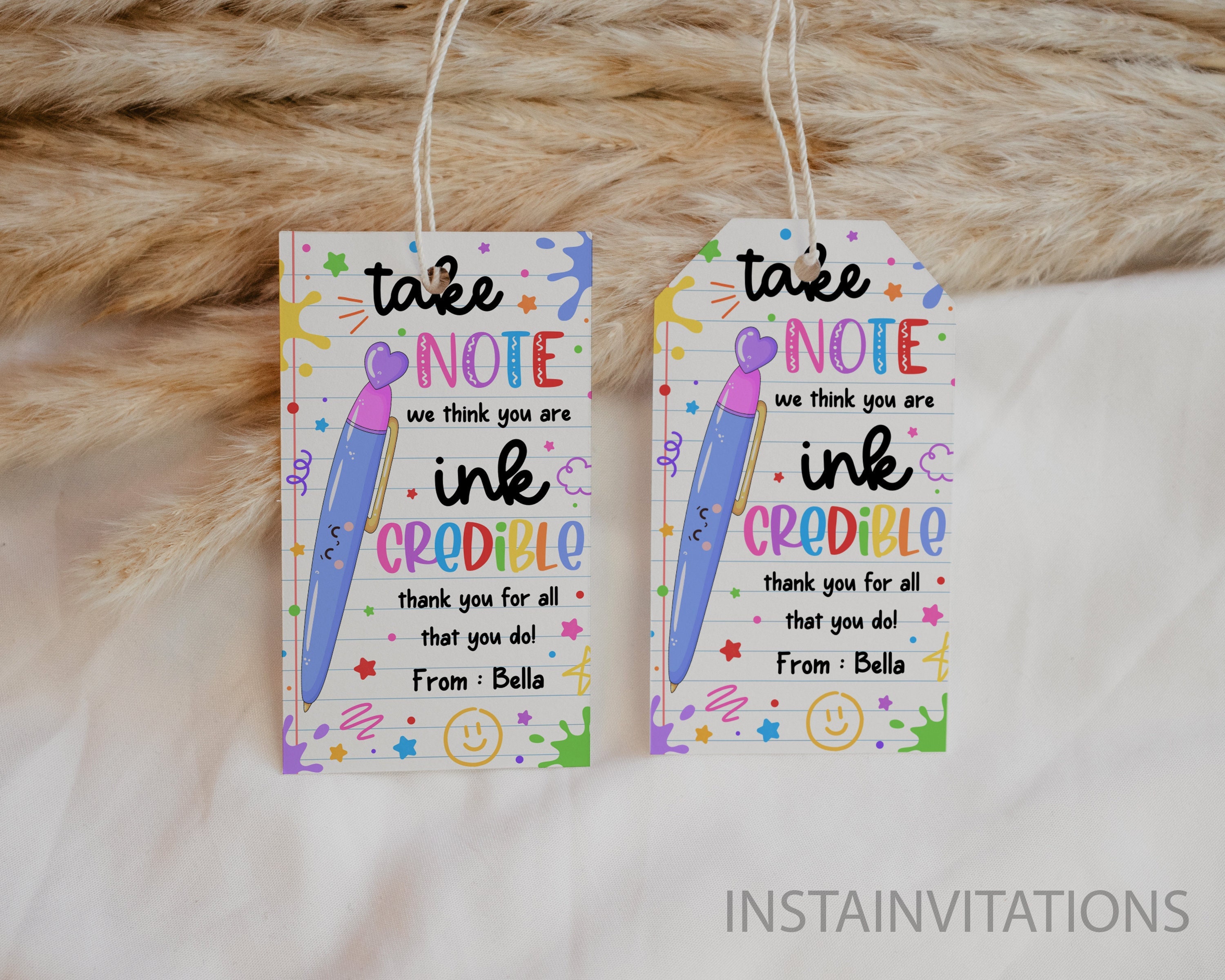 Teacher Appreciation Gift Tag, Marker Pen Take Note INKcredible Teacher End of School Year Teachers Appreciation Week, Instant Download TA7