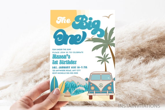 Surf-Thema 1. Geburtstag Hintergrund – 2,1x1,5 M, Retro Surf-Design, Für Jungen, Fotohintergrund Ohne Ständer