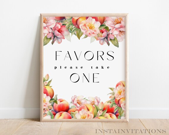 Favors Please Take One Sign Peach Baby Shower Peach Fruit Theme