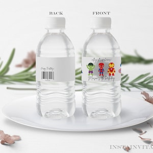 Editable Superhero Birthday Water Bottle Label Calling All Superheroes Printable Birthday Minimal Party Invitations Digital Kids Party SH1
