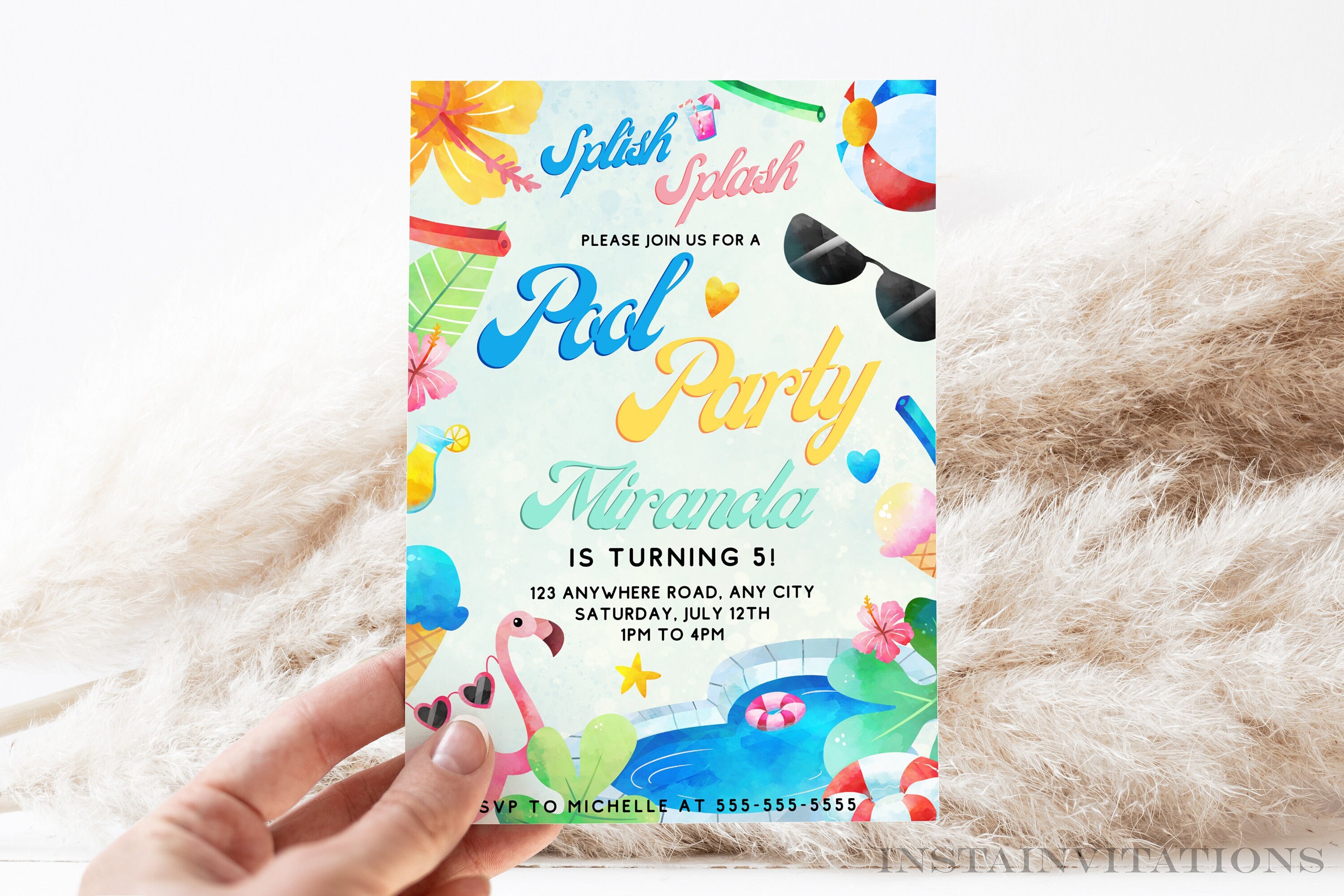 Editable Pool Party Invitation Splish Splash Tropical Pool Party ...