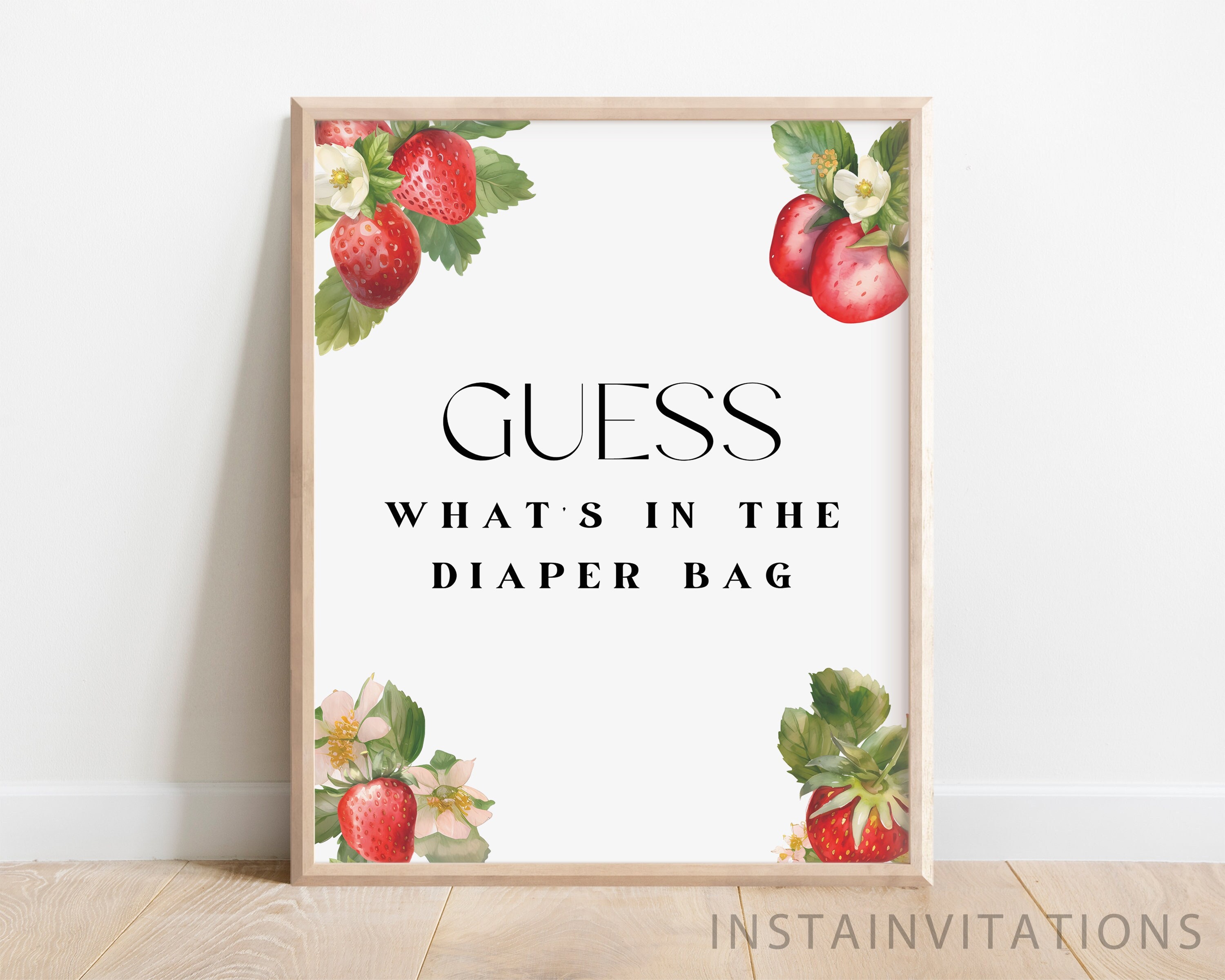 Guess What s in the Diaper Bag Sign Card A Berry Sweet Baby Shower Strawberry Gender Neutral Minimal Theme Printable Instant Download SBS1 Etsy