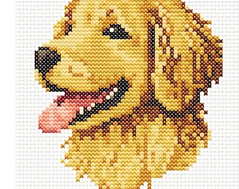 Patrón de punto de cruz para Golden Retriever: Proyecto sencillo de nivel intermedio (descarga o impresión en PDF)